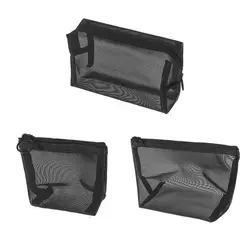 Portable Makeup Bag Black Clear Mesh Bathing Toiletry Pouch Fashion Wemen Travel Makeup Brush Cosmetic Bags Stationery Orgainzer