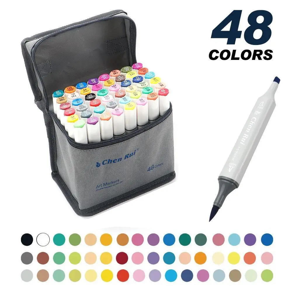 48 60Pcs Brush Tip Dual Tip Markers Alcohol Ink Art Marker Set Portable Drawing Markers Sketching