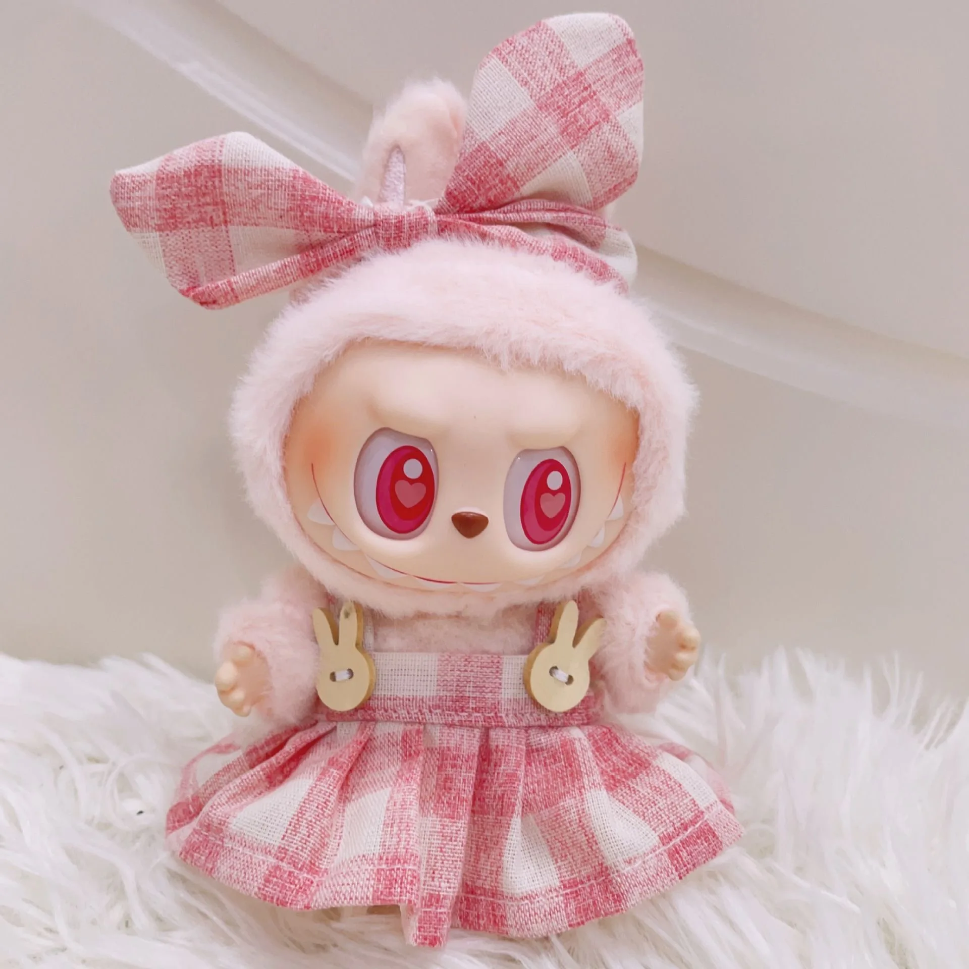 Mini Pluche Poppenkleertjes Outfit Pop Accessoires Snoep Geruite Rok Hoofdband Set Kleding Voor Labubu Idol V1 V2 Zittend Feest