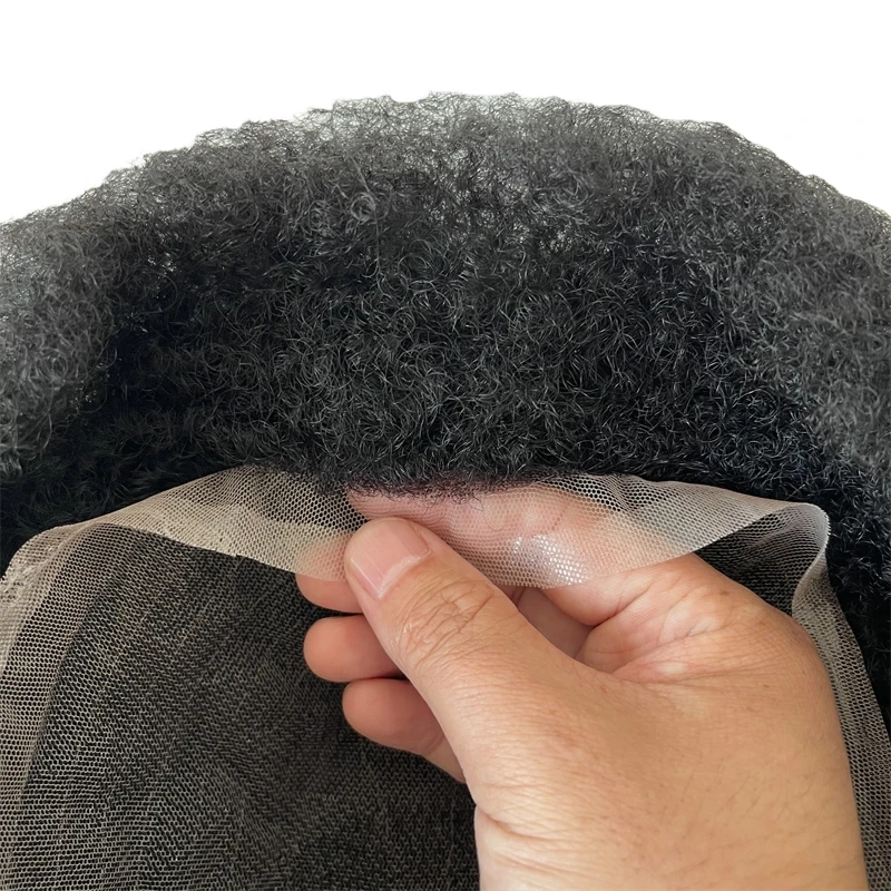 Toupee encaracolado do cabelo humano para homens negros, perucas afro-americanas, laço cheio, cabelo humano, sistema de substituição, 10mm, 8x10