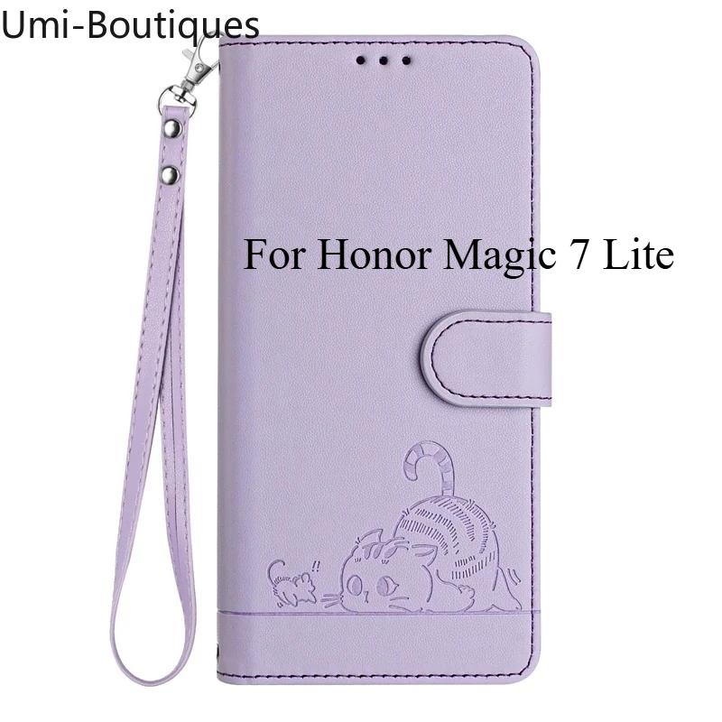 

Чехол для телефона Honor Magic 7 Lite, кожаный чехол-бумажник с защитой от кражи, подходит для удобного чехла для телефона Huawei Honor Magic 7 Lite