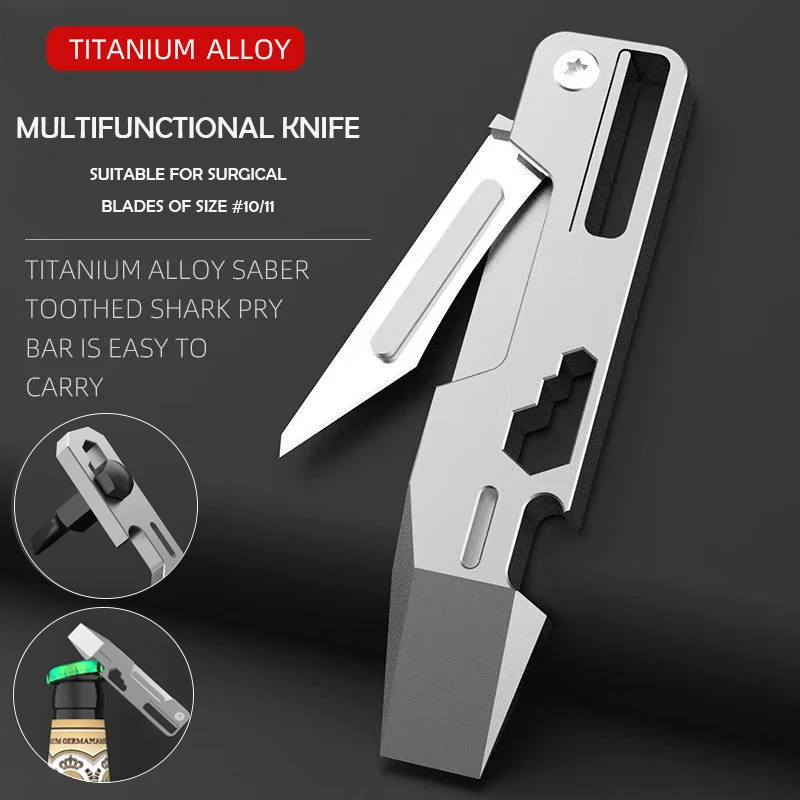 TC4 Titanium Alloy Crowbar Surgica Knife Bottle Opener Graduated scale Hexagon Wrench EDC Outdoor Multifunction Camping Tools