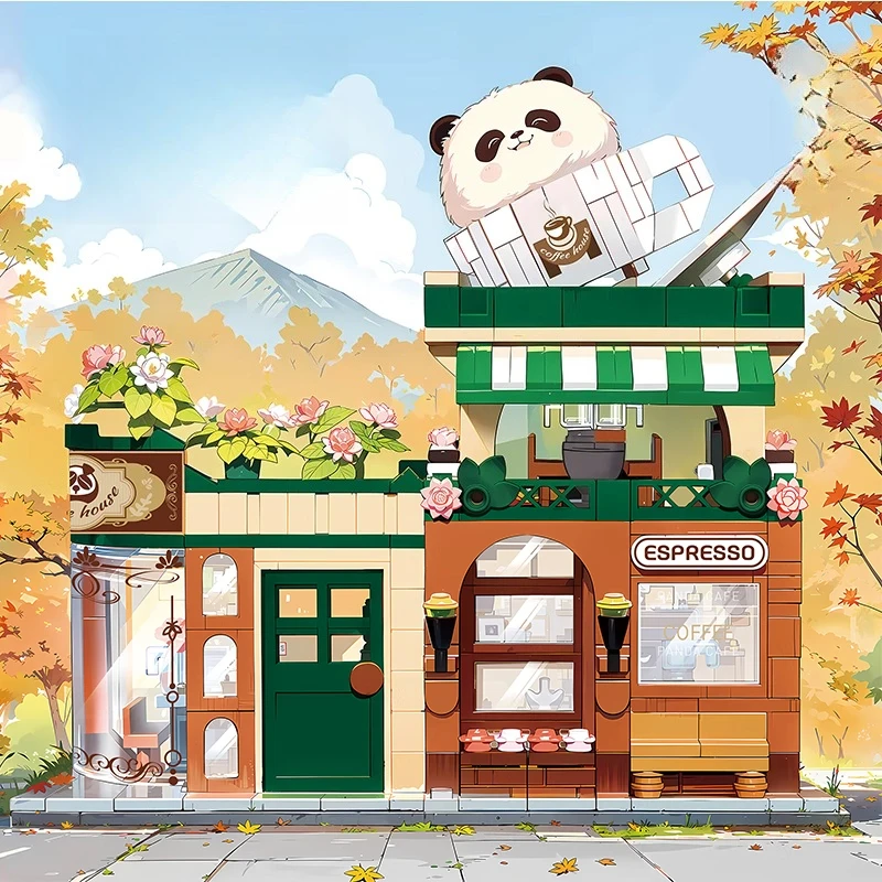الباندا مقهى شارع المشهد اللبنات الأطفال التعليمية الجمعية الباندا الحليب الشاي متجر مدينة لعبة نموذج هدية مزخرفة #1