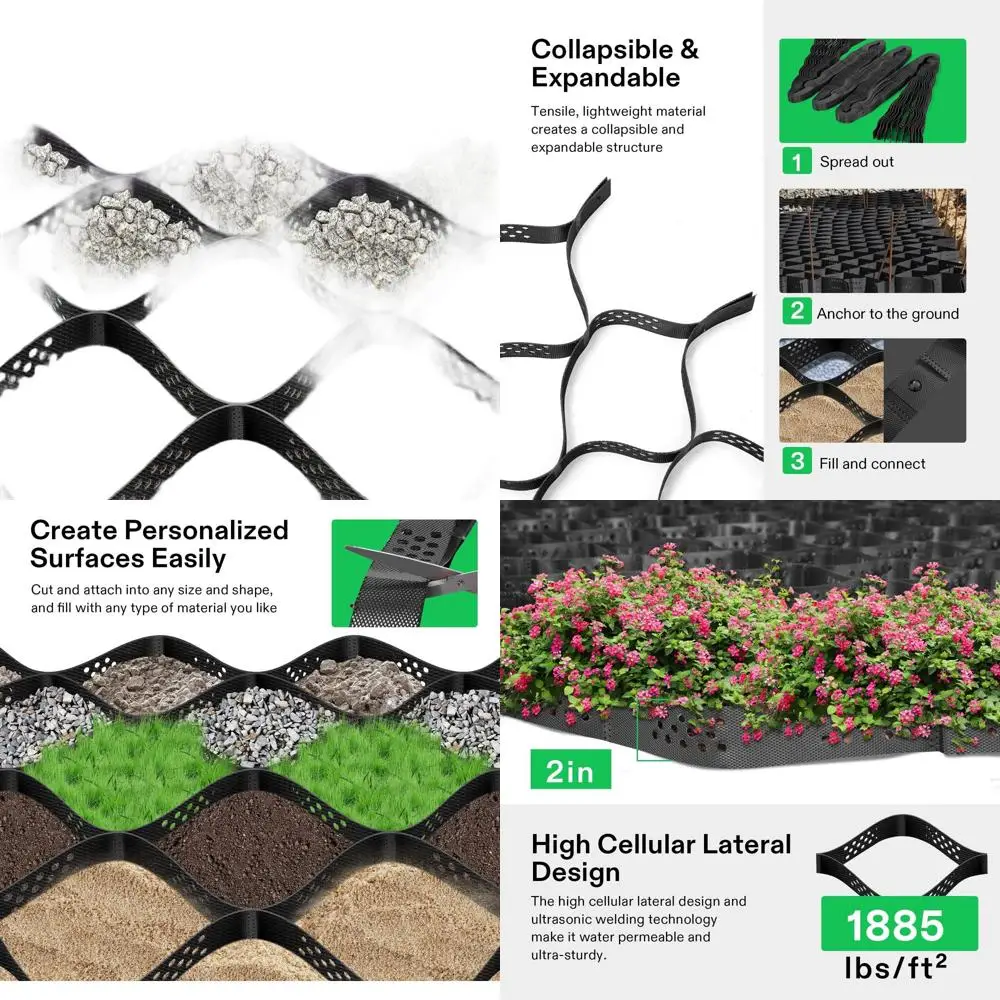 

Foldable HDPE Geocell Grid for 1885 lbs Load, 9x17 ft, Ideal for Gardens, Drives, Paths, Slopes