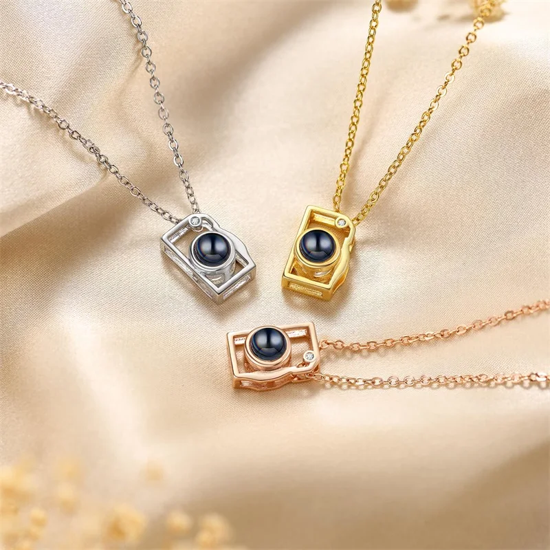 Custom Picture Necklace Personalized Photo Projection Necklace Camera Pendent Necklace Customized Picture Memorial Jewelry Gifts