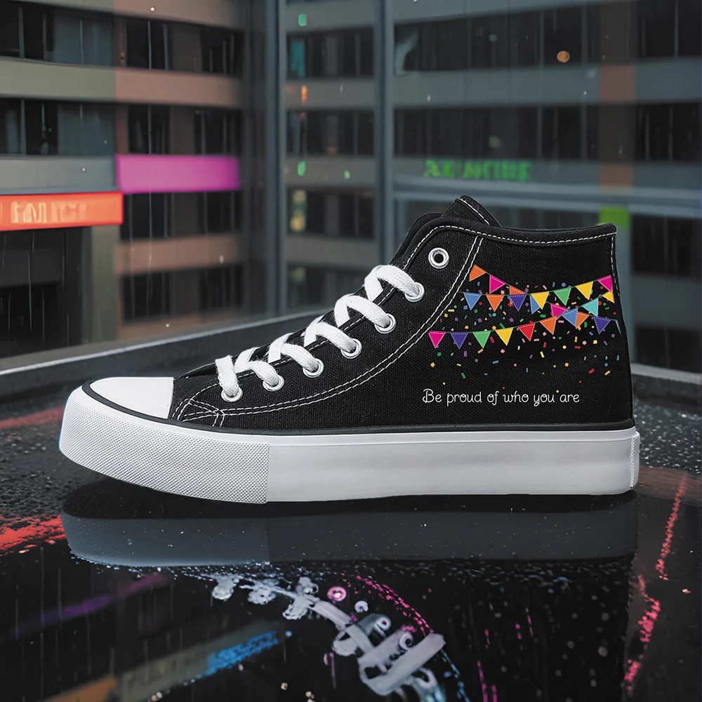 

Women's Sports Shoes, Student Sports Enthusiasts, Spring and Summer Women's Canvas Shoes, Colorful Flags, High-Top Round Toe Flats Bottom Breathable Vulcanized Shoes, Digital Printing Women's Shoes