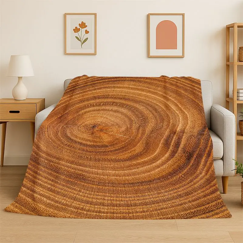 Natural Wood Grain Retro Tree Rings Flannel Blanket Soft Throw Blanket for Bedroom Living Room Bed Travel Picnic Nap Cover Gift