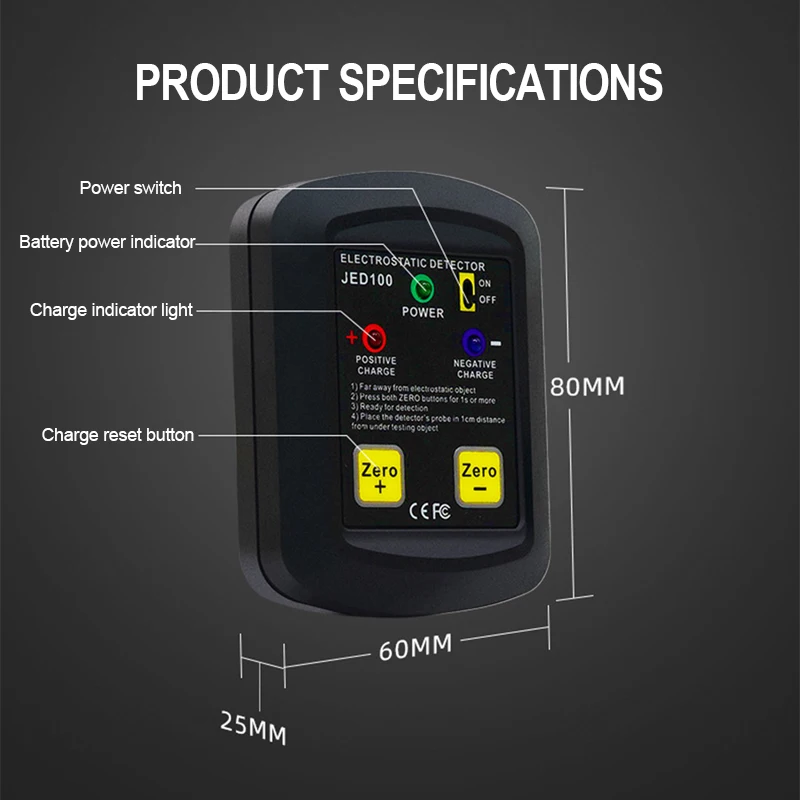 JED100 Electrostatic Voltage Detector Non-contact Electric Field Tester Static Electricity On The Surface Electrostatic Analyzer