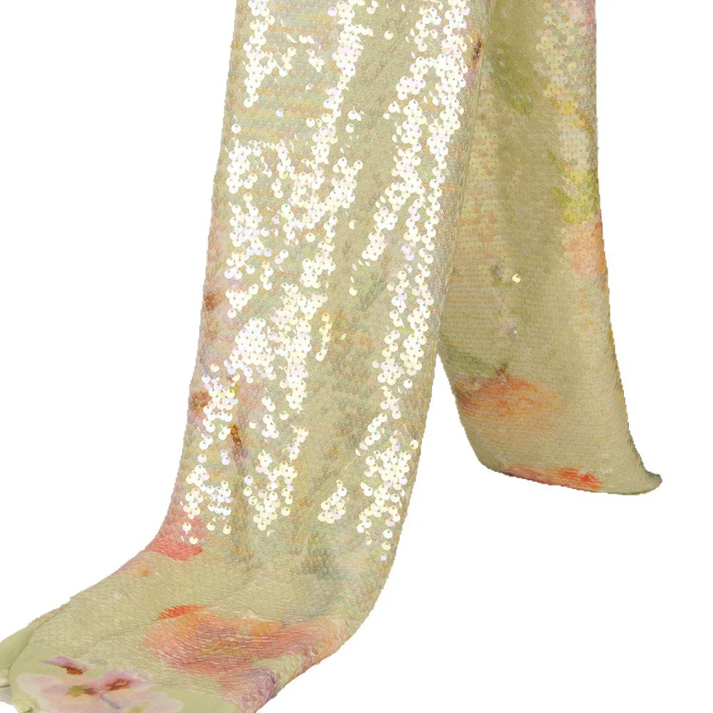 

High density printed sequin embroidered fabric, fashionable long skirt sequin fabric, sequence fabric evening dress fabric