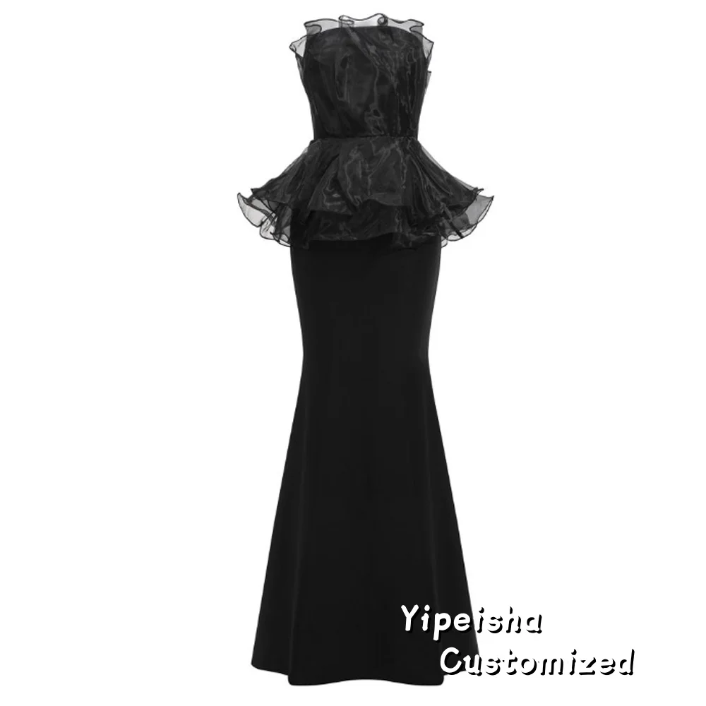 فستان سهرة أنيق مخصص بدون حمالات باللون الأسود مع تنورة حورية البحر للمناسبات الرسمية والحفلات الراقصة فساتين طويلة شبكية
