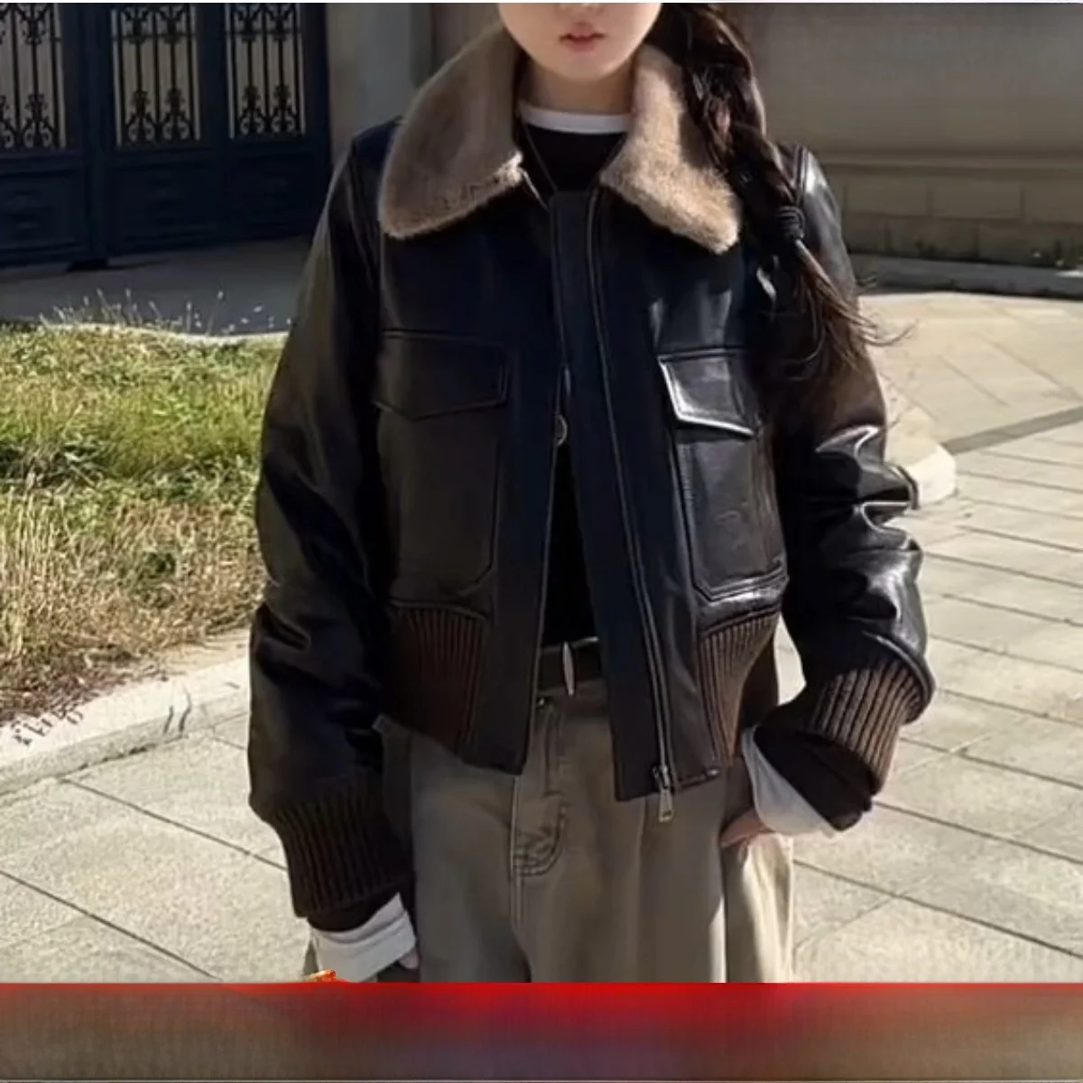 クールな女性用レザージャケット、シープスキン、ルーズダウンコート、ファー襟、スリムフィット、冬の新作、n Fur製