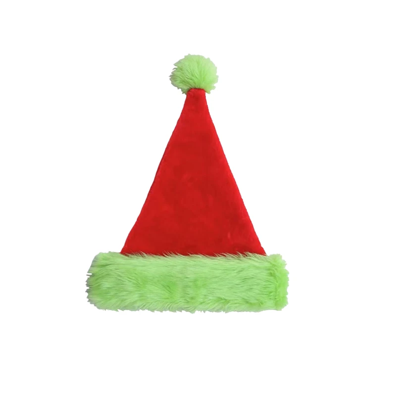 Gorro de Navidad verde fluorescente con borde de felpa - Novedad decoración de fiesta de Navidad, decoración navideña familiar y accesorios de vídeo 4 piezas