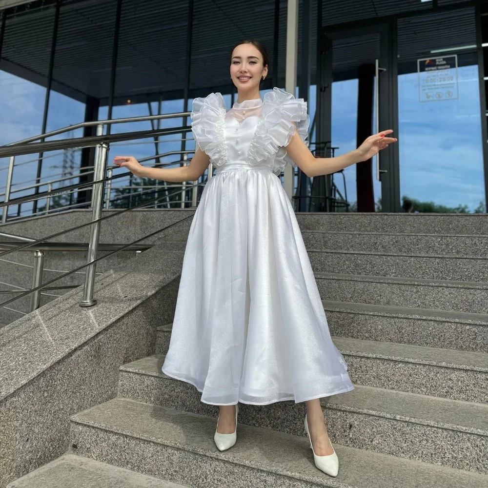 

Customized Matching Organza Pleat A-line High Collar Midi Dresses Bespoke Occasion Dresses Classic Exquisite Modern Style Pastro