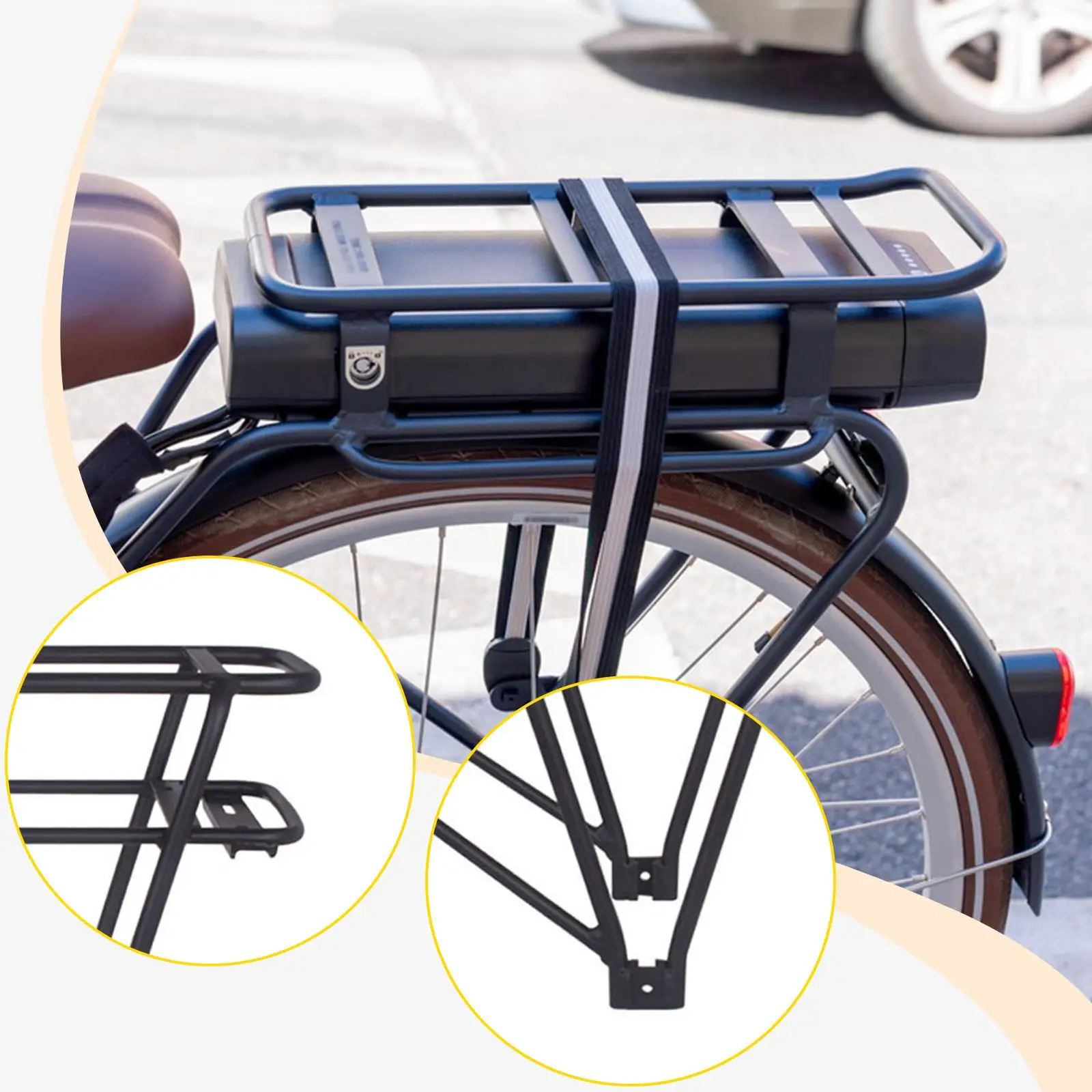 

Mountain Bicycle Rear Rack with Battery Mount Bike Cargo Carrier for 36V/48V Battery, 40x16x37cm Universal
