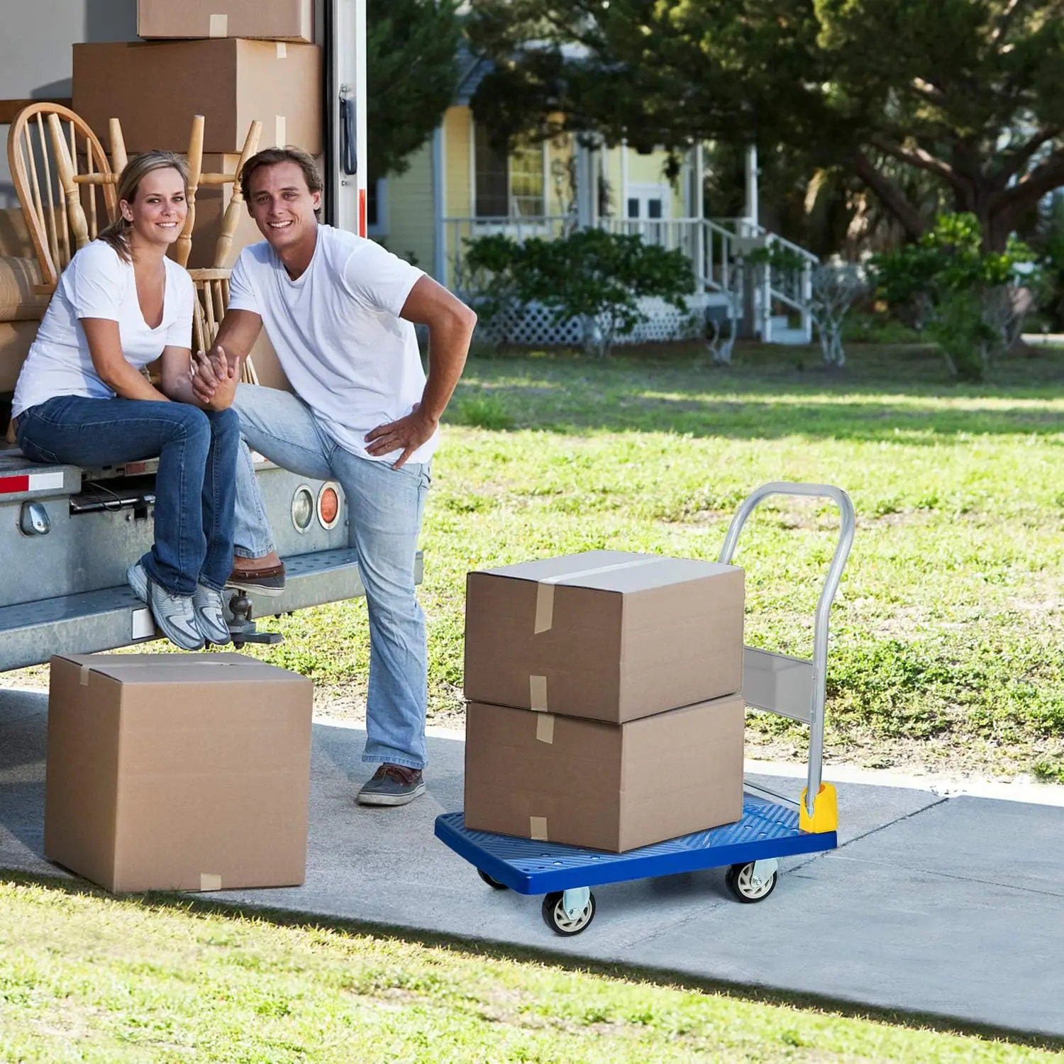 Truck with 440lb Weight Capacity and 360 Degree Swivel Wheels, Foldable Push Hand Cart for Loading and Storage, Blue