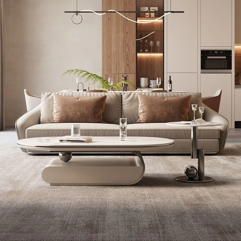 Rock slab coffee table living room oval senior household small apartment table combination
