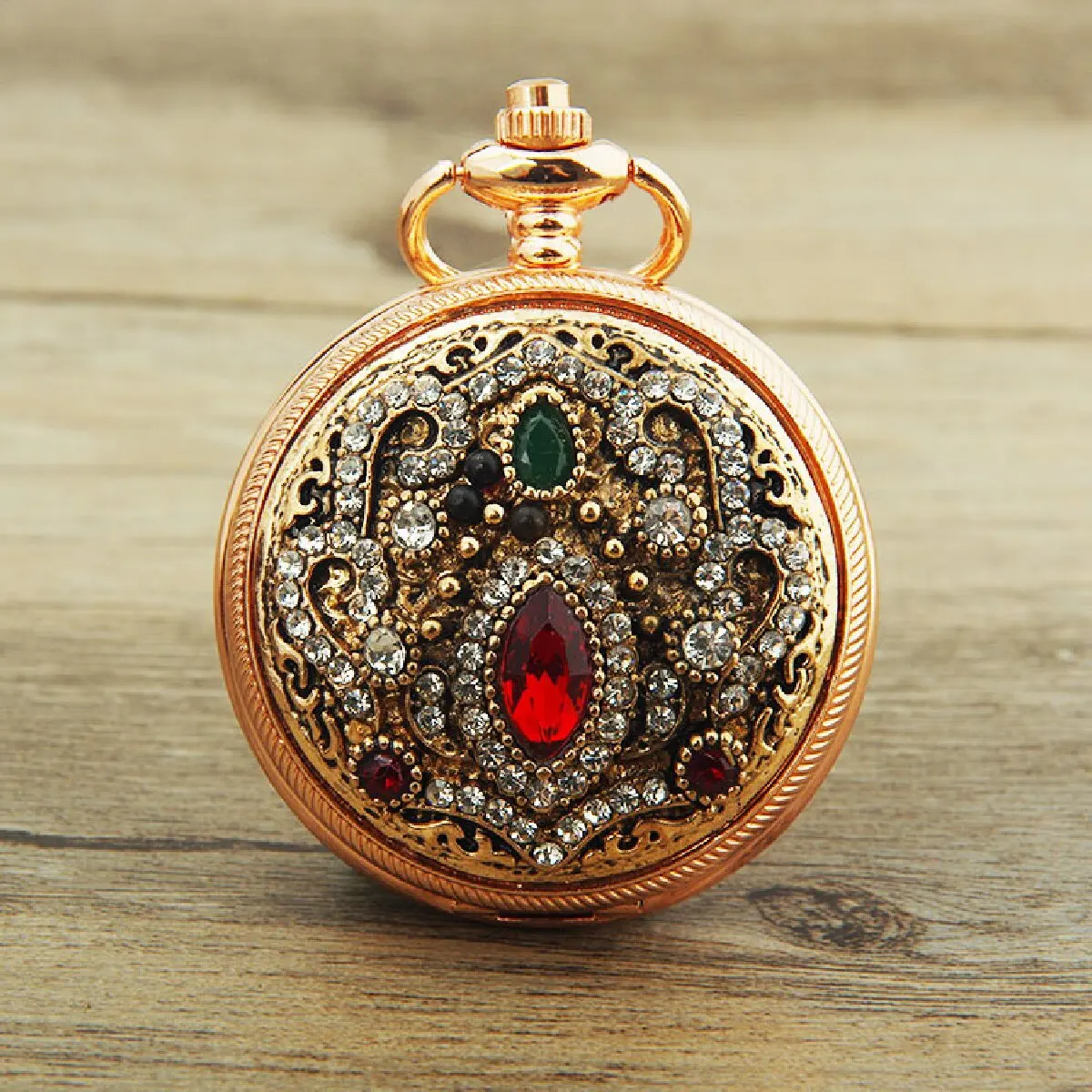 Orologio da tasca creativo retrò Flip Cover Orologio da tasca decorativo con diamante rosso retrò rosso unisex Superficie al quarzo