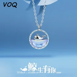 VOQ Silver Color Cute Blue Whale Necklace Ocean Pendant Women's Girl Necklace Gift Fashion Jewelry