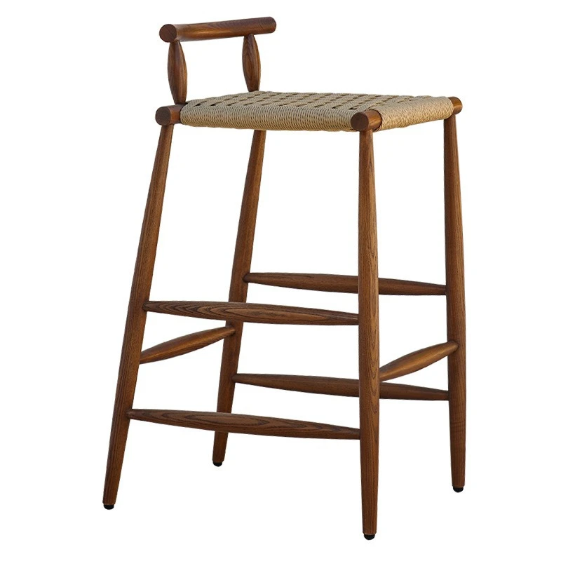 

Baier Outdoor Solid Wood Bar Chair Wabi Wind Bar Chair Teak Rattan High Chair Homestay Outdoor High Stool