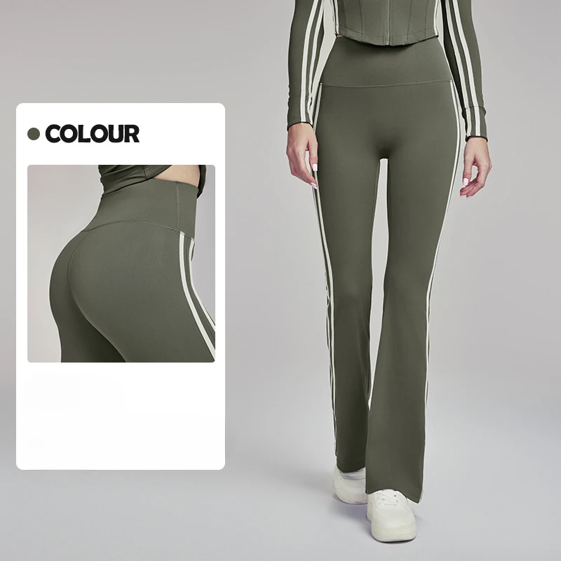 High Waist Women Yoga Pants Casual Bell-bottoms Striped Running Pants Sexy Fitness Sportswear