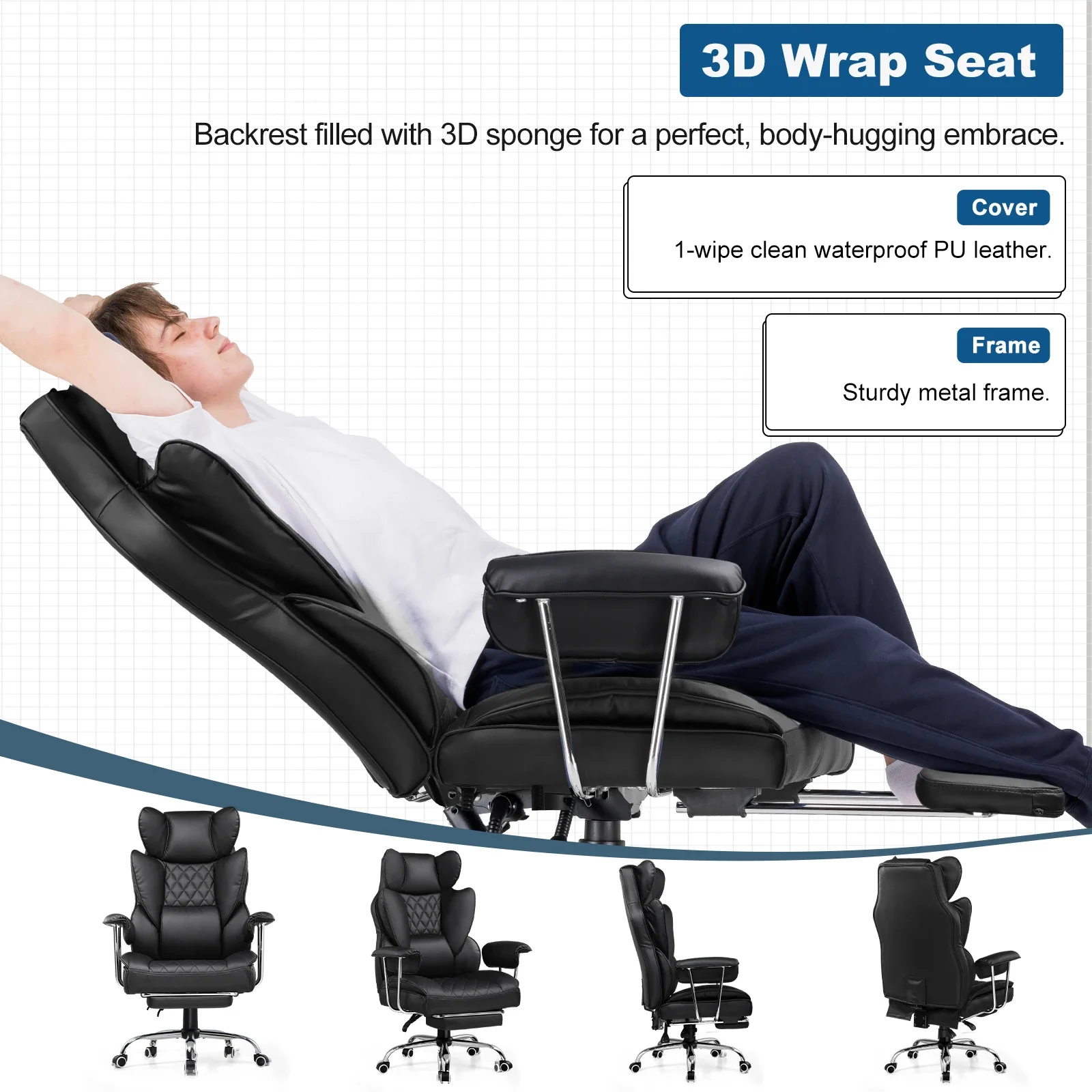 Customizable Gaming Chair, Executive Office Desk Chair Ergonomic Computer Chair with Footrest Heavy Duty High Back Lumb