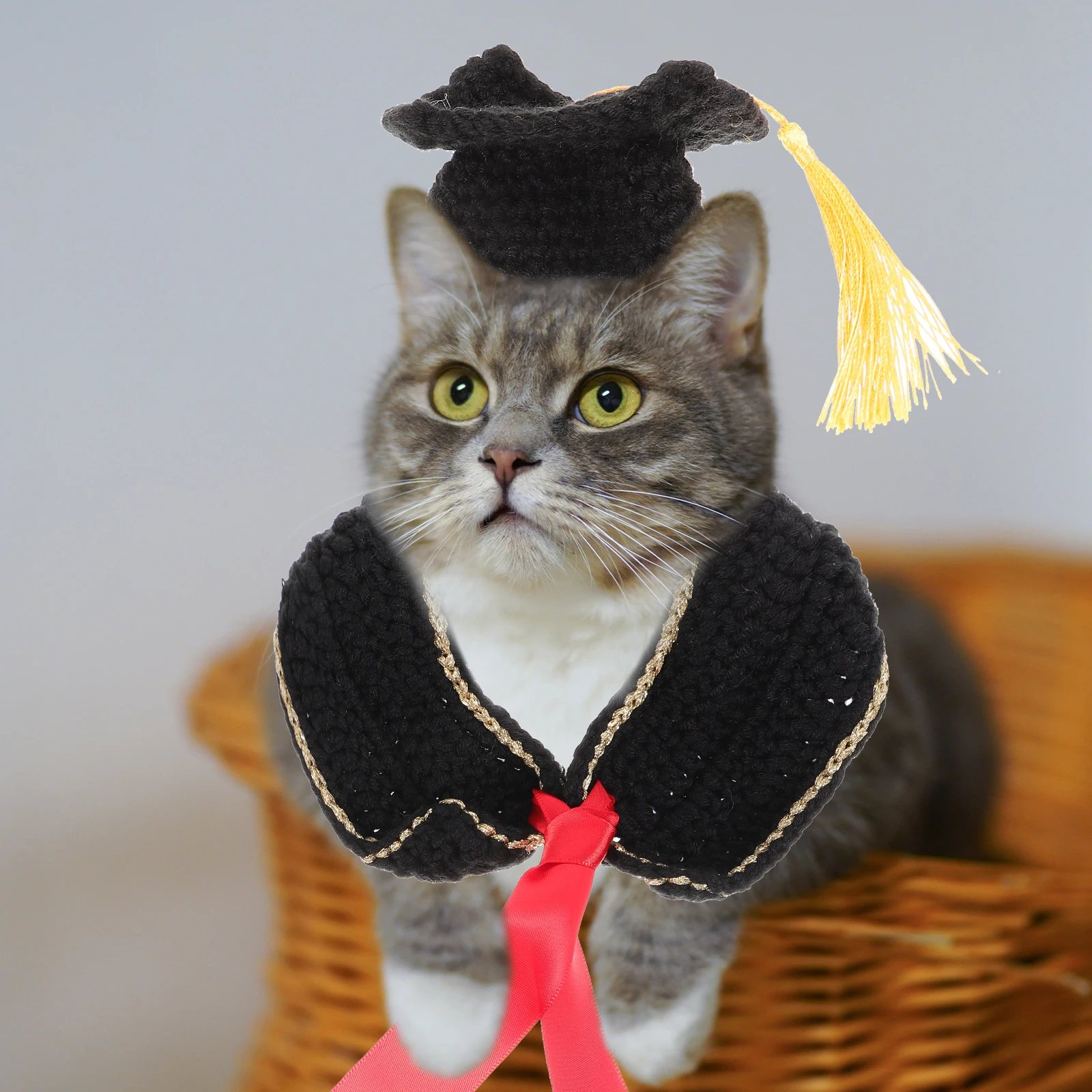 

Pet Graduation Costume Dog Outfits Small Pet Clothes Cap Collar Yarn Handmade Cosplay Durable Party Photo Props