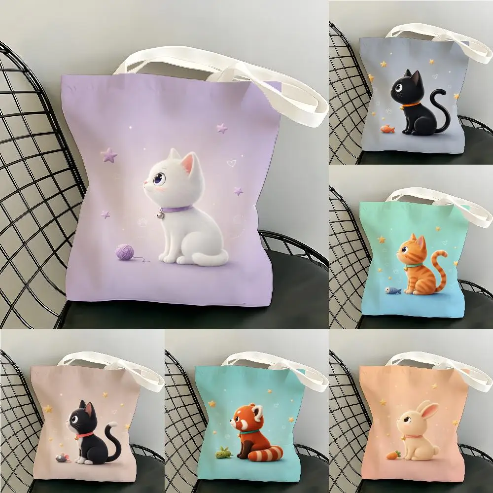 Kawaii Animal Storage Bags Double Sided Print Large Capacity Reusable Shoping Fashion & Daily Commute Gift
