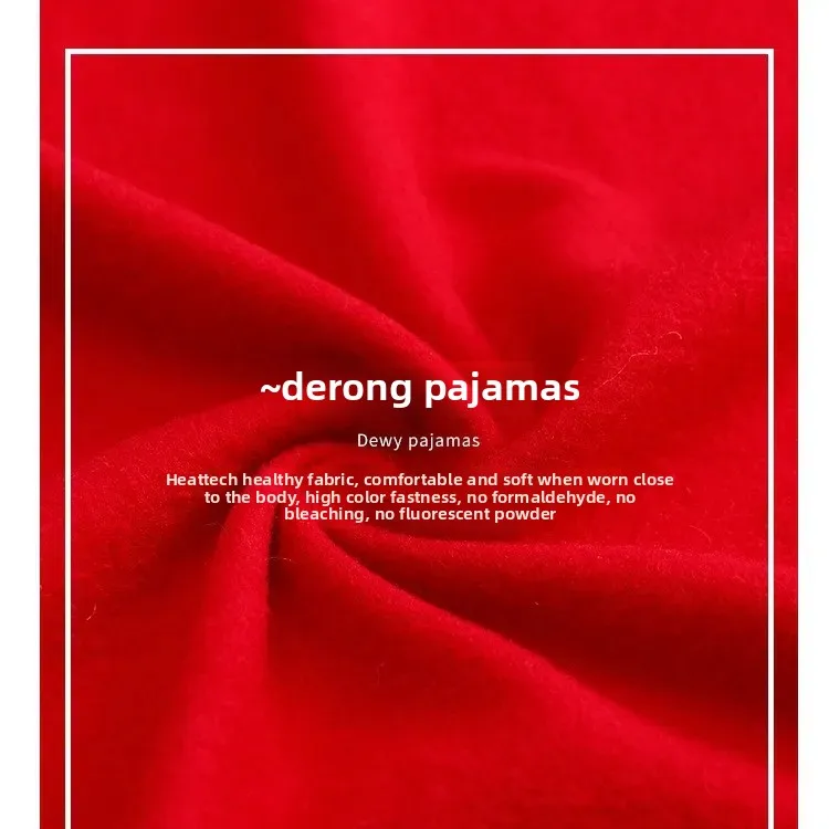 طقم ملابس منزلية بأكمام طويلة مبطنة بالصوف الأحمر للرجال والنساء بيجامة شتوية فضفاضة بياقة قلابة دافئة سنة زودياك الصينية