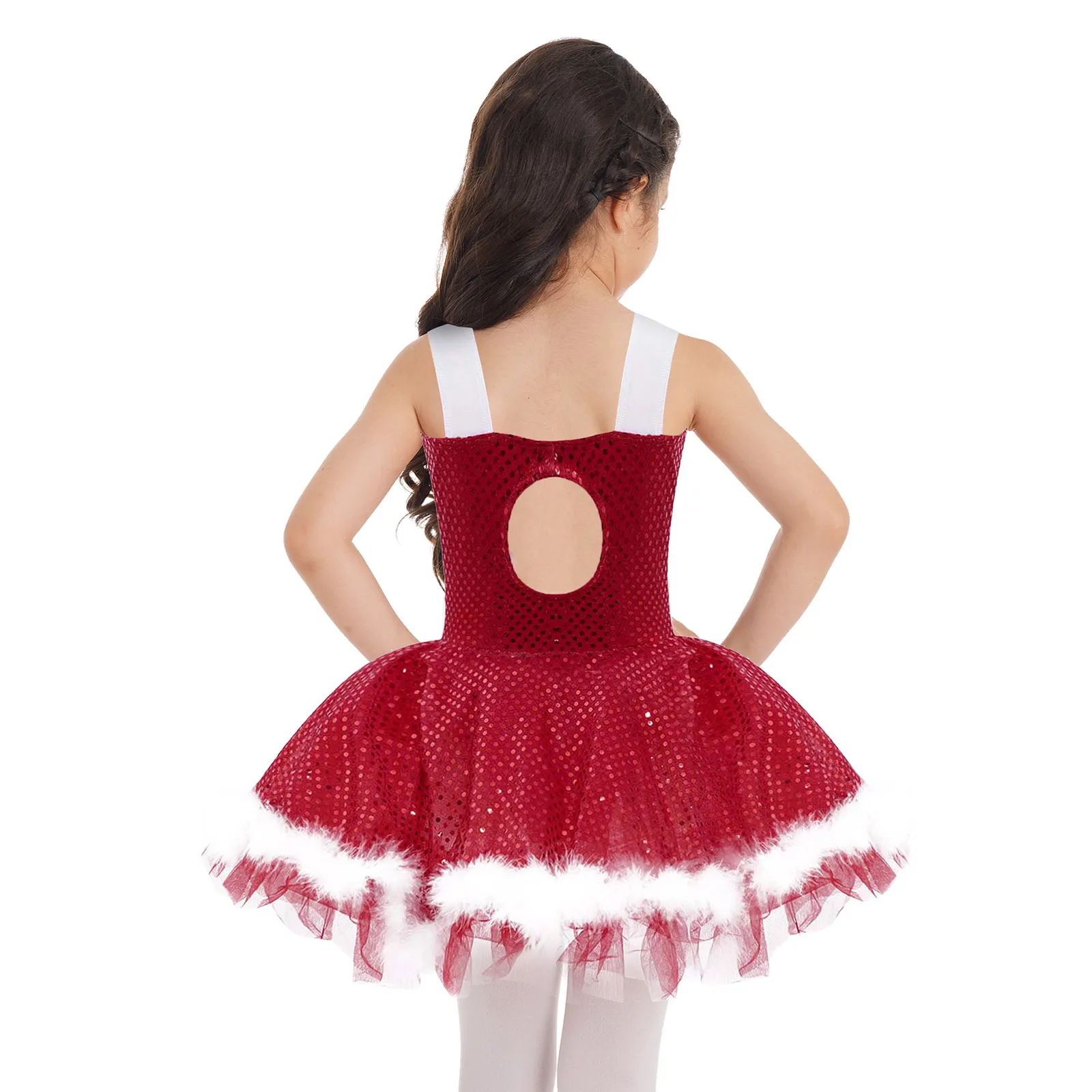 Kids Girls Santa Claus Dance Tutu Dress Gymnastics Leotard Christmas Costume for Xmas Holiday Party Festival Stage Performance