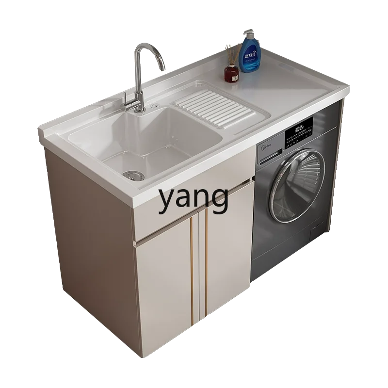 YJQ Balcony Washing Machine Cabinet Combination Laundry Sink Pool Basin With Rub Board Integrated significant other combination