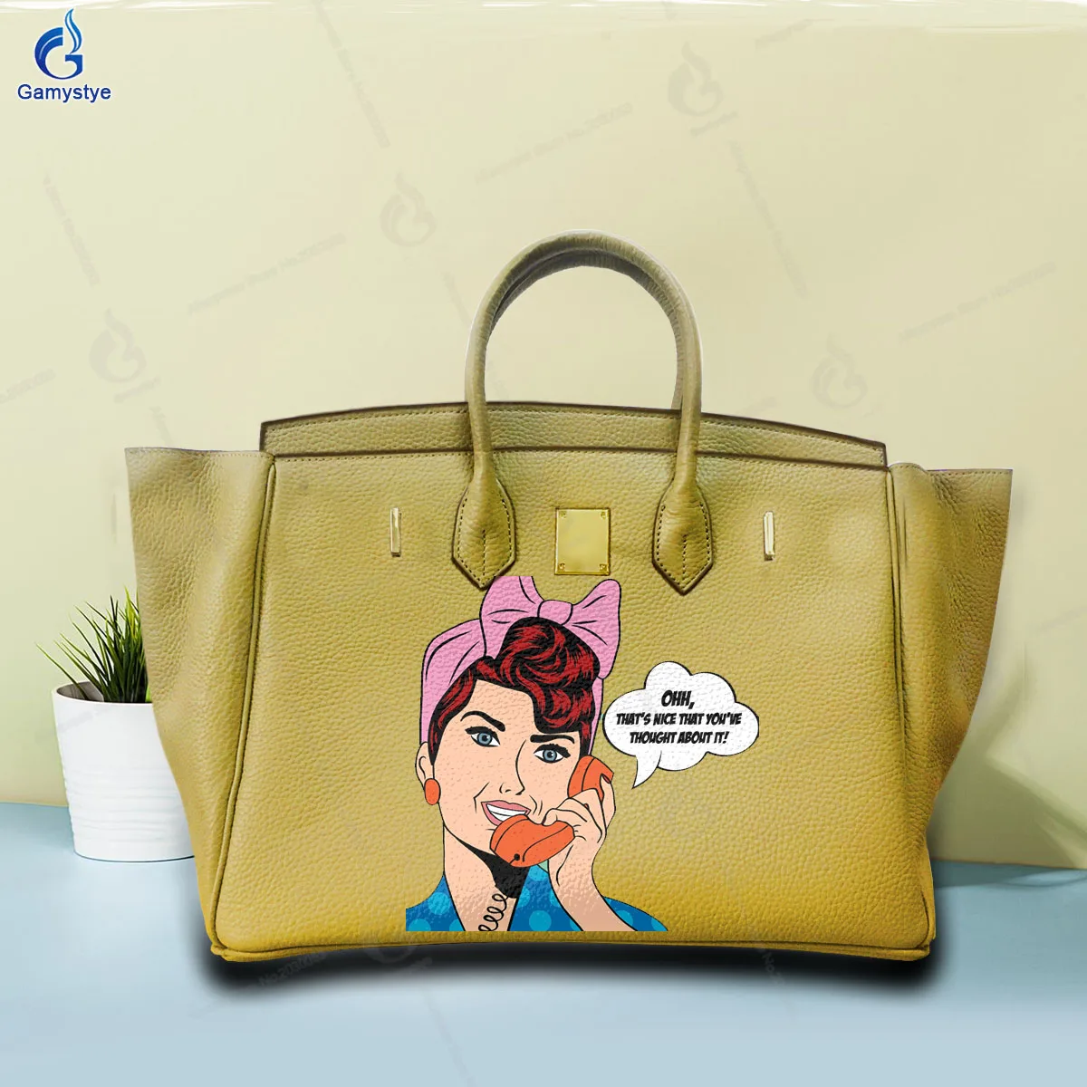 

Personalizar bolso Art Printed The woman on the phone Bags Ladies purses and handbags Messenger Clutch Totes Genuine Leather New