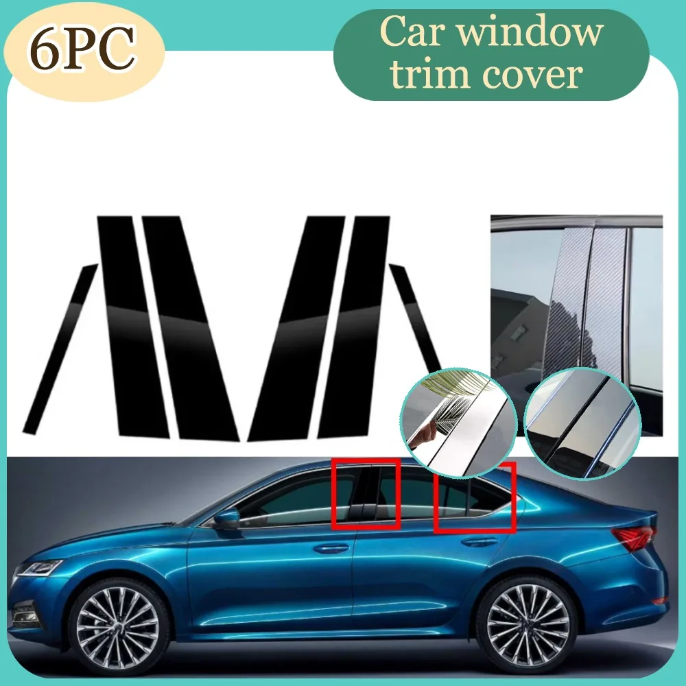 

6pcs Fit For Skoda Octavia Mk4 2020 2021 2022 2023 Gloss Black Pillar Posts Car Door Side Window Trim Sticker Decoration Cover