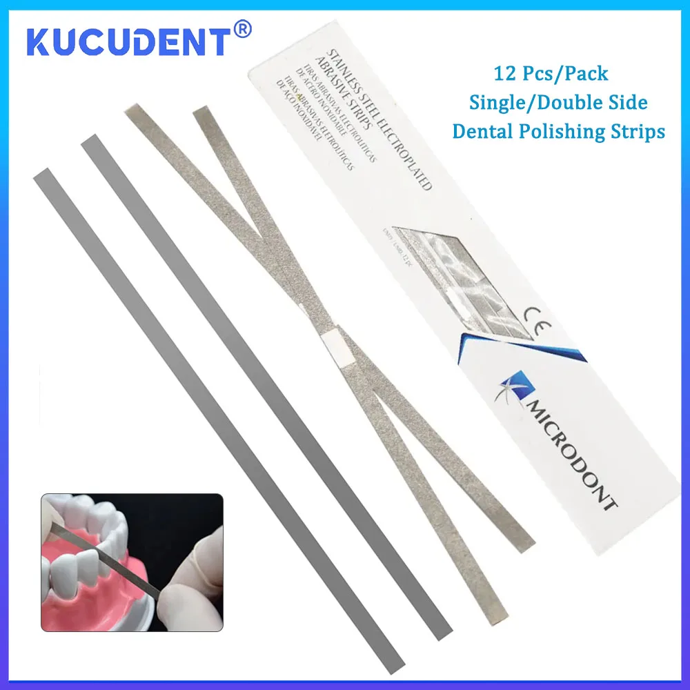 KUCUDENT 12 Pcs/Pack Dental Polishing Strips Teeth Sanding Whitening Grinding Strip 4mm Single Double Side Dentist Materials