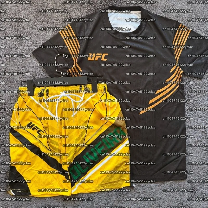 

UFC Yellow Edition 2022, Charles Oliveira, боксерские боевые футболки, мужские дышащие трикотажные шорты для борьбы, бега, впитывающий пот комплект