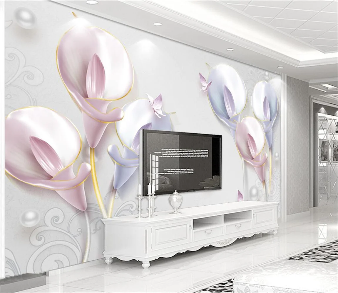 beibehang custom wallpaper for living room bedroom decor Relief Calla Lily wall papers home decor papel mural  3D TV Background