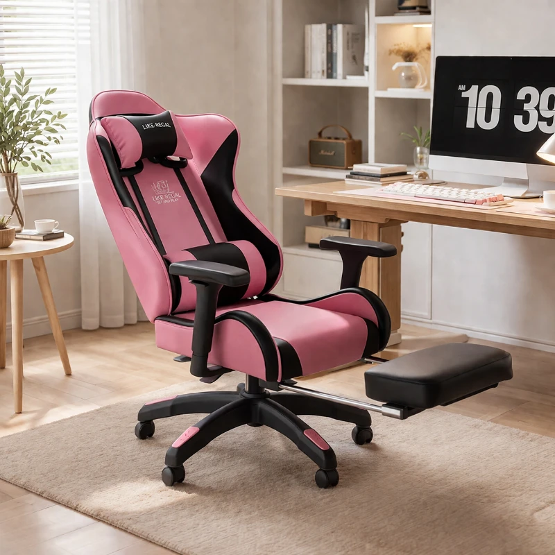

Gaming Chair Massage Lumbar Support Reclining 145 Degree Ergonomic Office Chair Adjustable Seat for Women Home Use