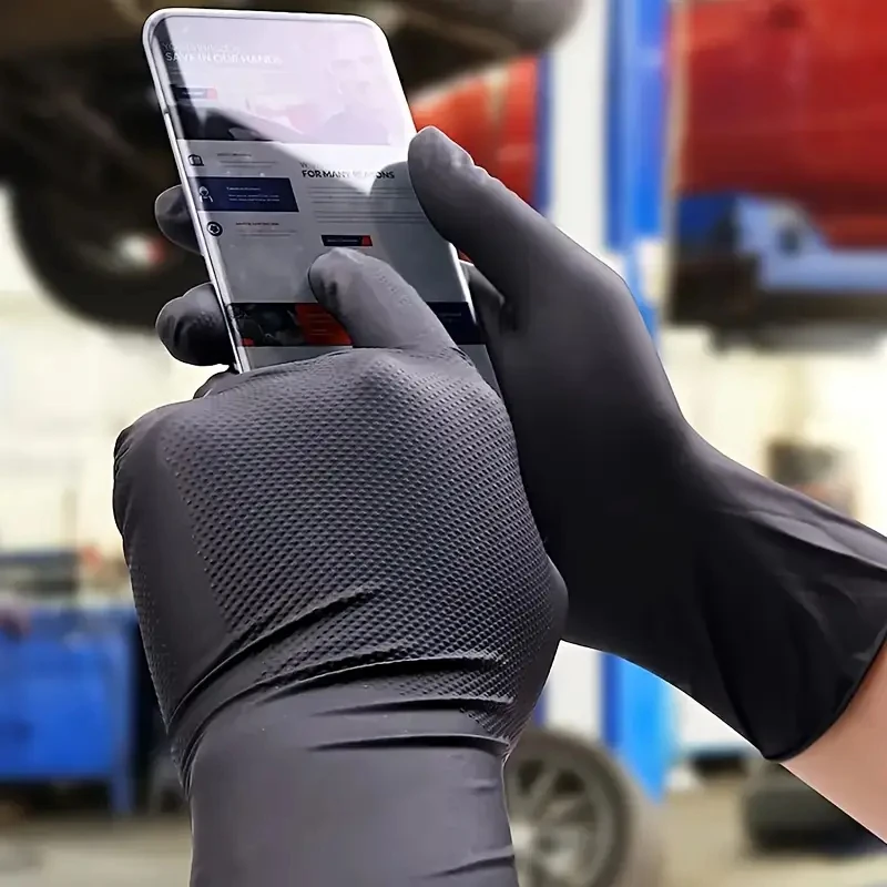 2–100 Stück 8 mm robuste industrielle schwarze Nitrilhandschuhe, erhöhte Diamantstruktur, latexfrei für mechanische Sicherheits- und Arbeitshandschuhe – Detail 15