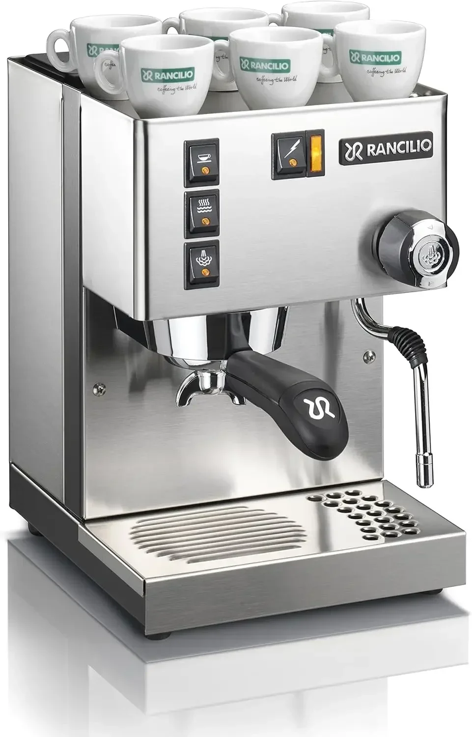 Rancilio Silvia Espressomaschine, 0,3 Liter, mit Eisenrahmen und Edelstahl-Seitenteilen, 11,4 x 13,4 Zoll