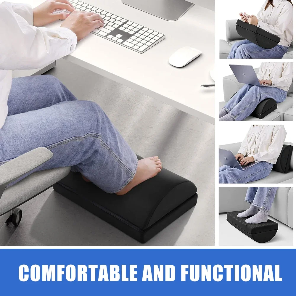 2in1 Under Desk Foot Rest for Office Use – Adjustable Height Memory Foam Foot Stool Under Desk for Office Chair & Gaming Chair