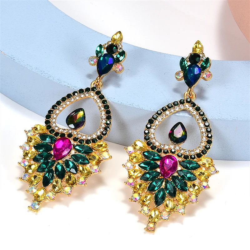 New Design Colorful Glass Crystal Metal Drop Earrings High-Quality Classic Hot Jewelry Accessories For Women Wholesale