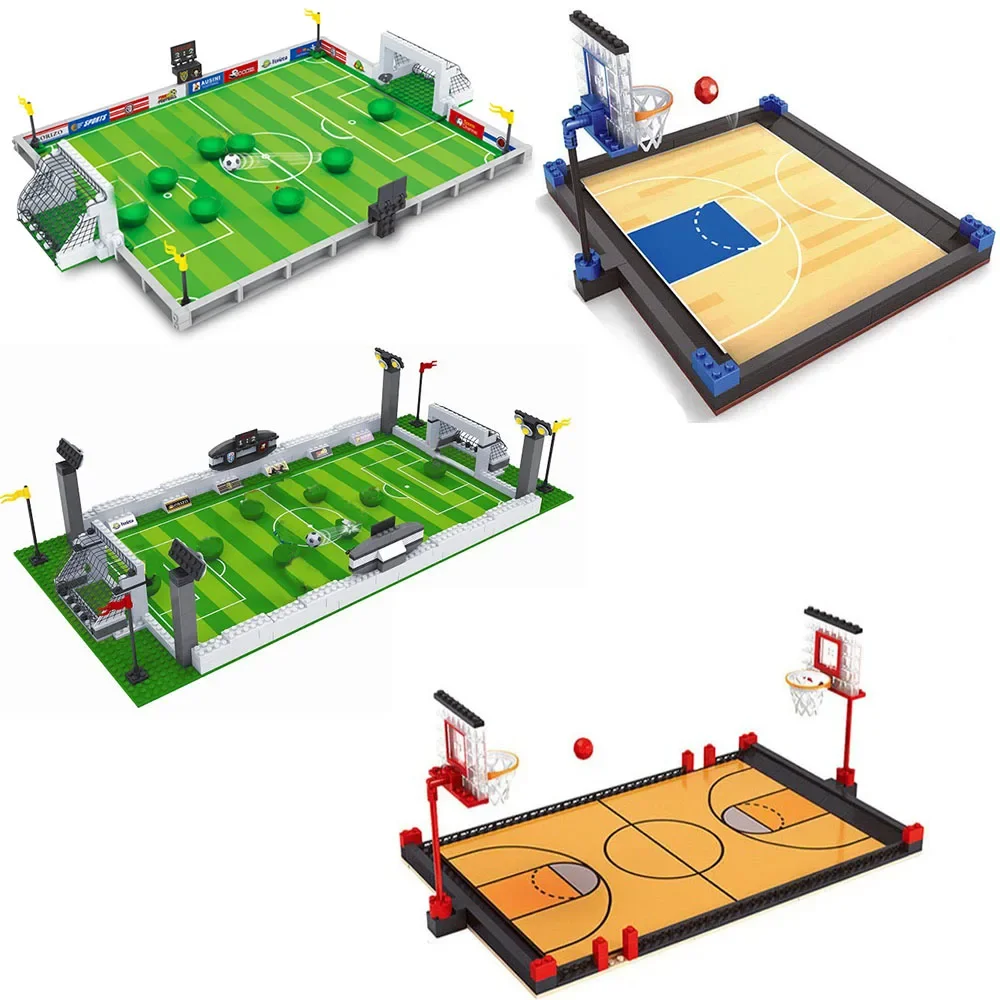 

Soccer Stadium Basketball Court Building Block,Football Basketball Sports Board Game Block with Player Figure DIY Building Brick