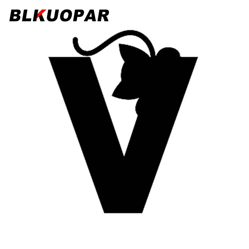 BLKUOPAR For Letter V With Black Cat Icon Car Stickers Personality Sunscreen Creative Decals Vinyl Waterproof Car Accessories