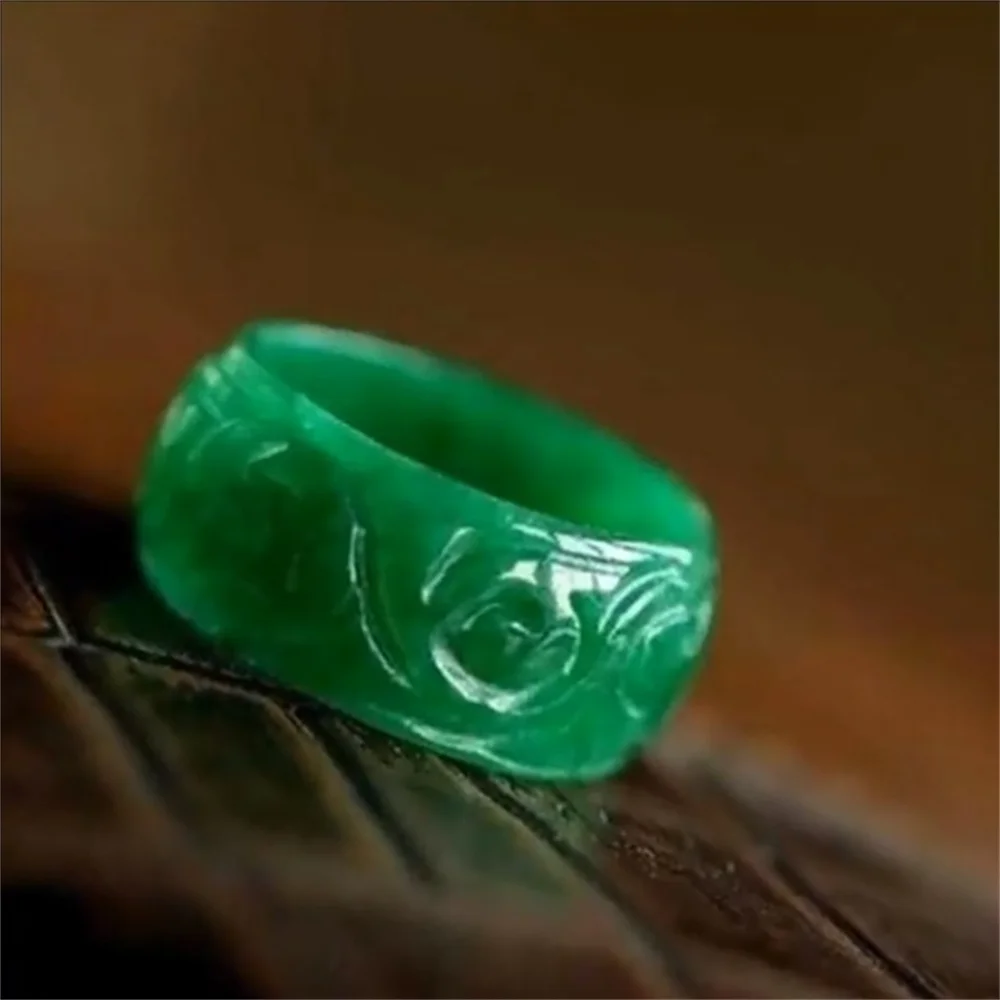 

100% Natural Jadeite Ring Men Women Emerald Jades Stone Couple Rings Jewelry Accessories Green Certified Carved Jade Ring Gifts