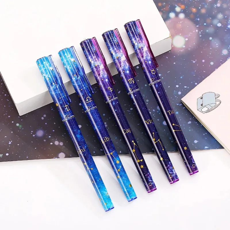 5pcs/batch Constellation Gel Pens Novelty 0.5mm Writing Starry Sky Black Ink Students  Stationery Office Kawaii School Supplies