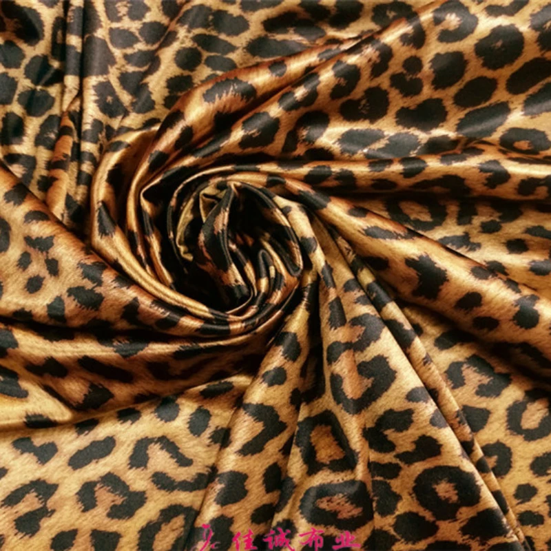 YLM High Elastic Satin Fabric Shiny Spandex Coffee Leopard Print Fabric Dance Costume Stage Costume Dress Fabric