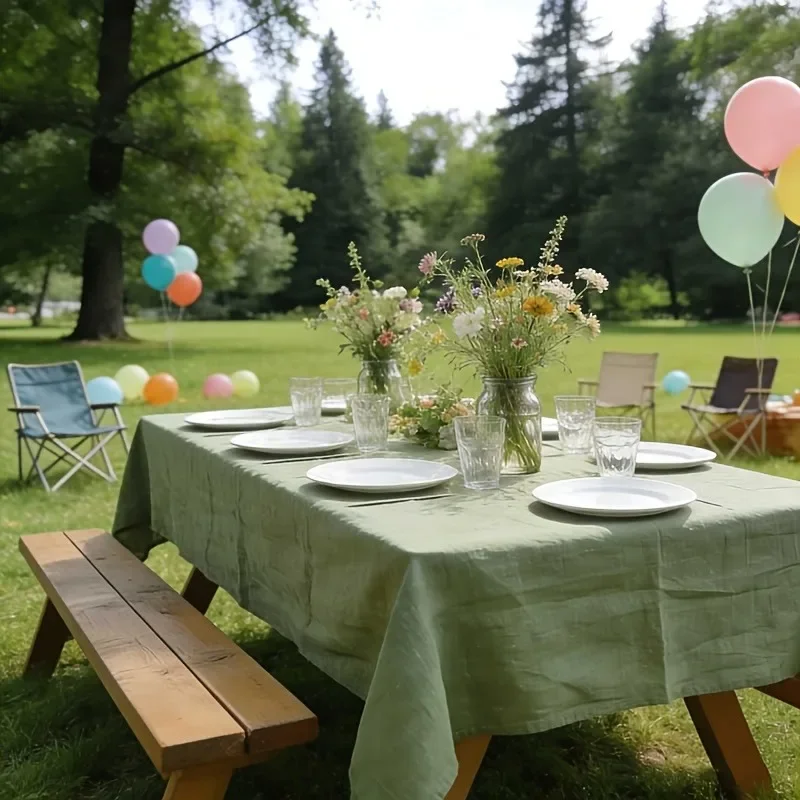 Sage Green Tablecloth - Country Farm Style - Anti-wrinkle and Washable - Suitable for Weddings and Bride Presenting Eventsxzj