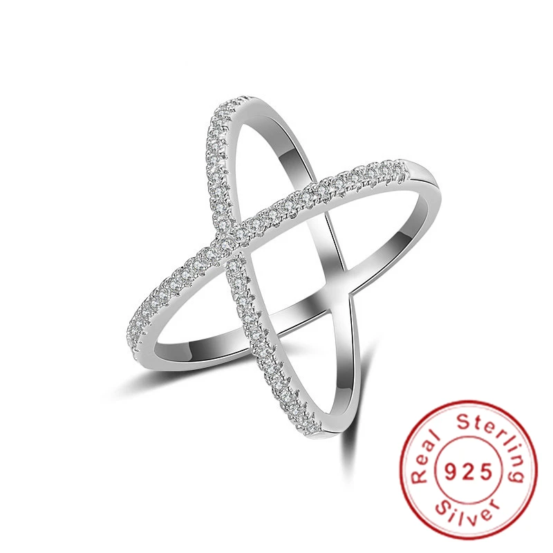 Handmade Silver Color Criss Cross X Cross Rings Micro Pave AAAA Zircon rings women wedding Engagement Jewelry Gift for Women