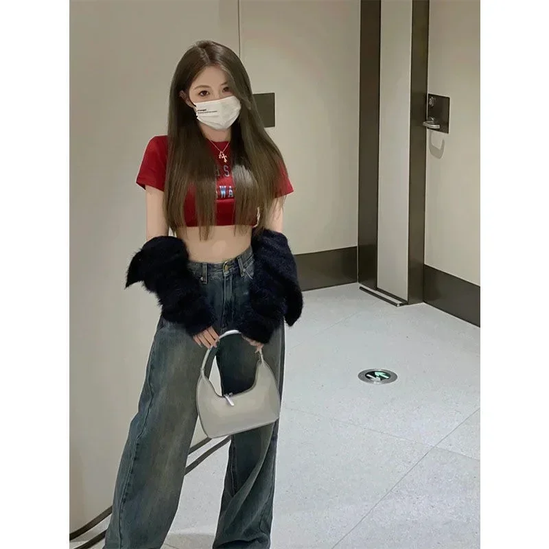 Vintage wijde pijpen cargo jeans vrouwen 2023 herfst hoge taille baggy broek vrouw Y2K streetwear losse denim broek vrouwelijk