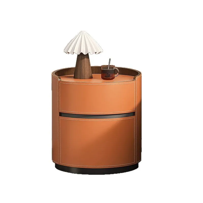 طاولة بجانب السرير مستديرة من الجلد الفاخر الخفيف، إبداعية