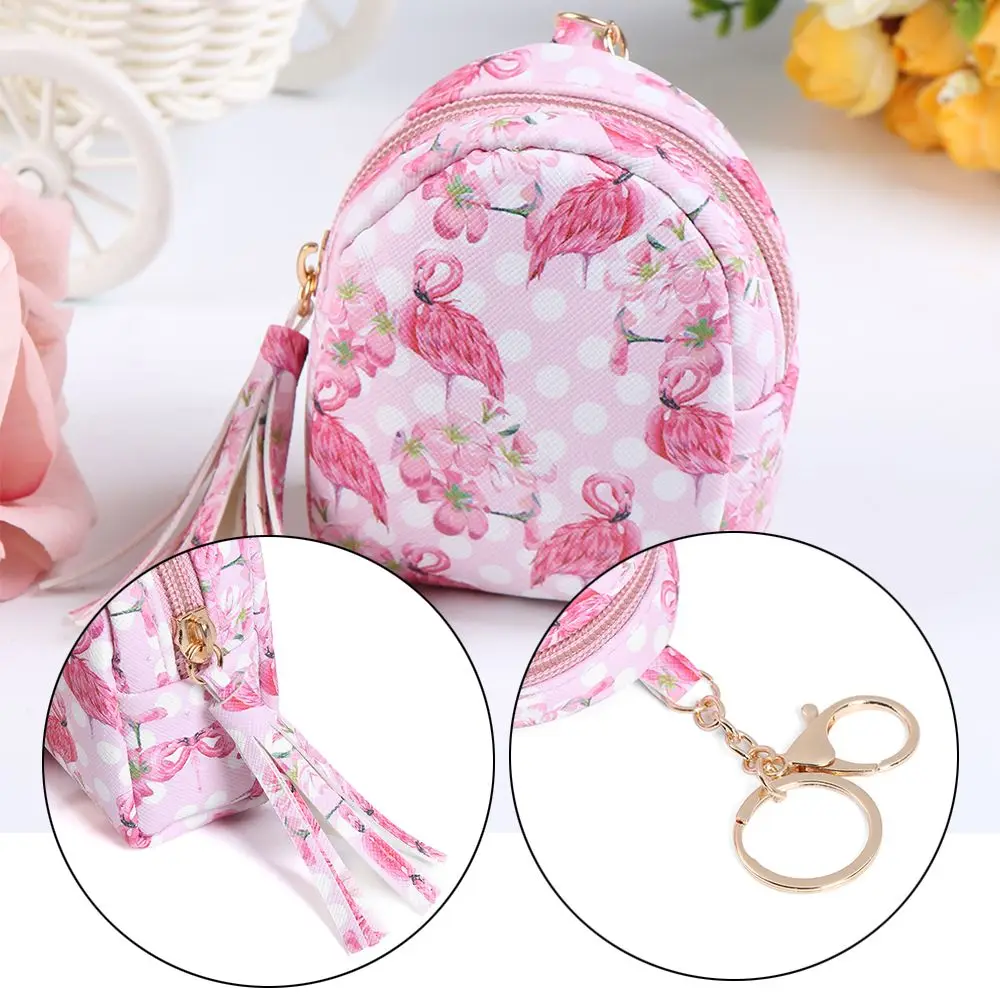 

Kids Gifts Earphone Package PU Leather Keys Pouch Zipper Coin Backpack Mini Wallet Card Holder Flamingo Coin Purse